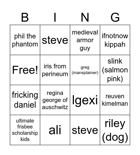 Campus Celebrity Bingo Card