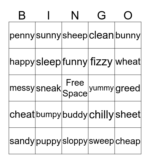 Long e Bingo Card
