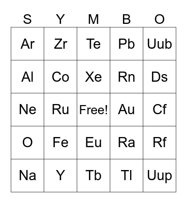 Periodic Table SYMBO Bingo Card