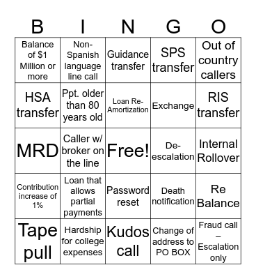 Call Bingo Card