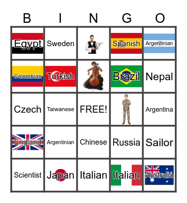 COUNTRIES AND NATIONALITIES Bingo Card