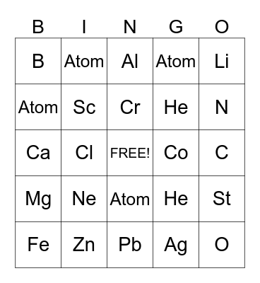 Chemistry Bingo Card