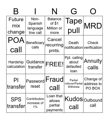 Call Bingo Card
