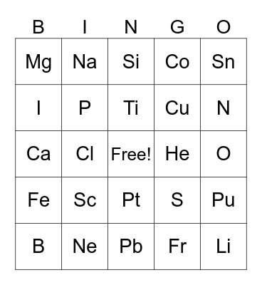Chemistry Grade 12 Bingo Card