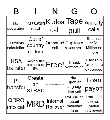 Call Bingo Card