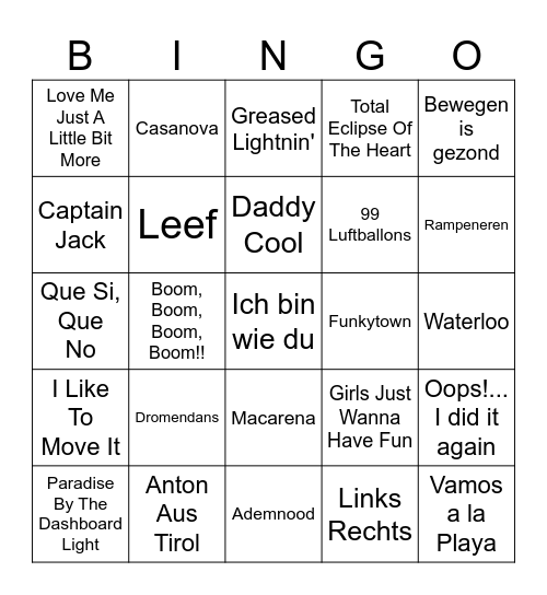 Land Van Luna Foute Muziekbingo Card