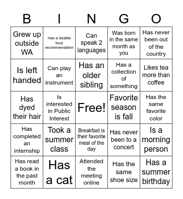DJC Get to Know You Bingo Card