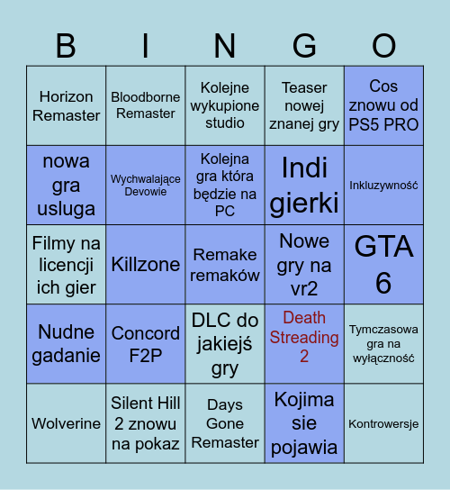 Bingo PlayStation 08.2025 Bingo Card