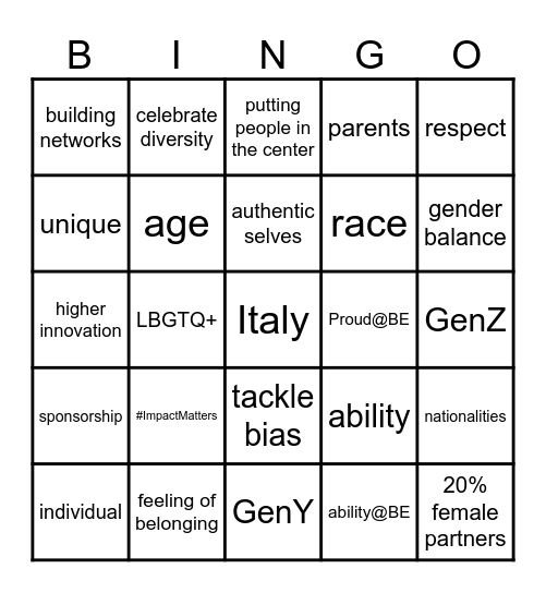 Inclusion Bingo Card