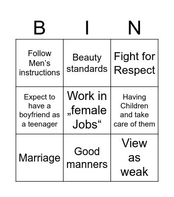 Patriarchy Bingo Card