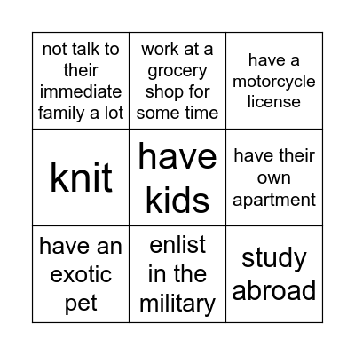 Probability Bingo Card