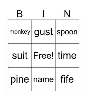 Phonics Bingo Card