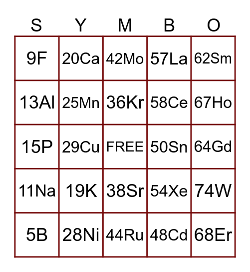 RMNHS Bingo Card