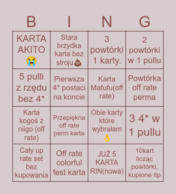 Pjsk fest Bingo Card
