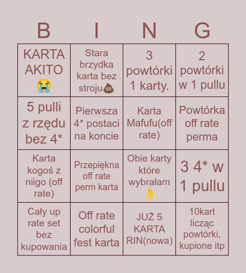 Pjsk fest Bingo Card