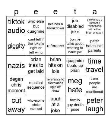 Family Guy Bingo Card