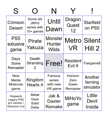 State of play September 2024 Bingo Card