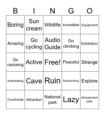 A Day Out Vocab Bingo Card