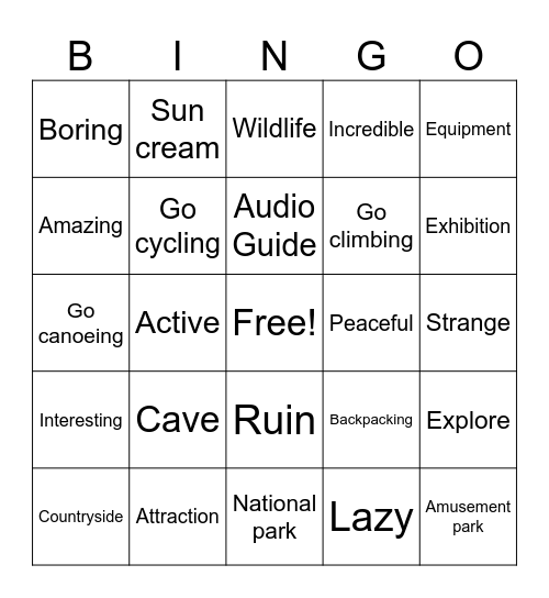 A Day Out Vocab Bingo Card