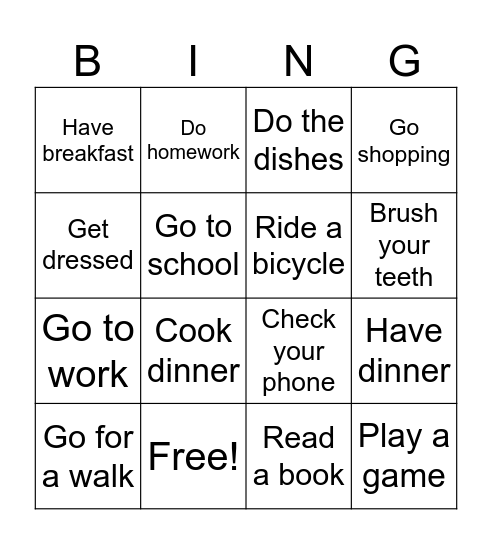 My Daily Routine Bingo Card