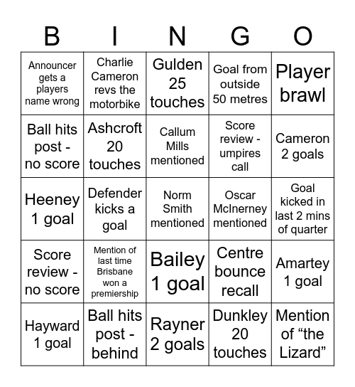 Grand Final Day Bingo Card