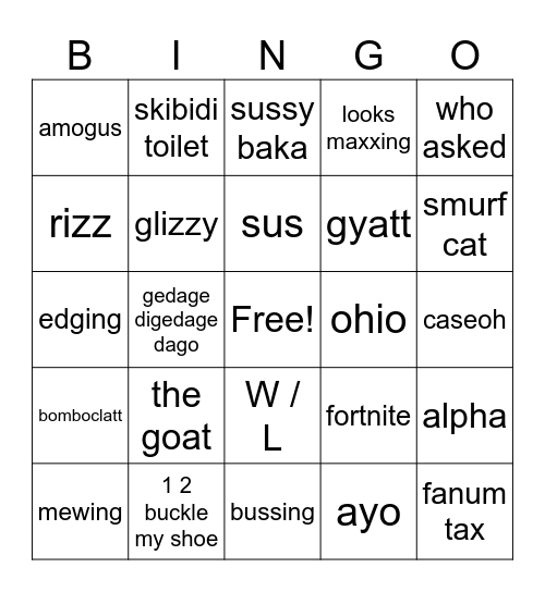 Untitled Bingo Card