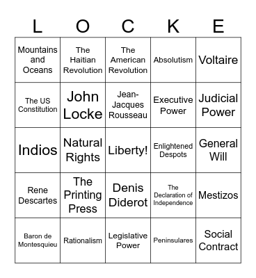 Enlightenment Bingo Card