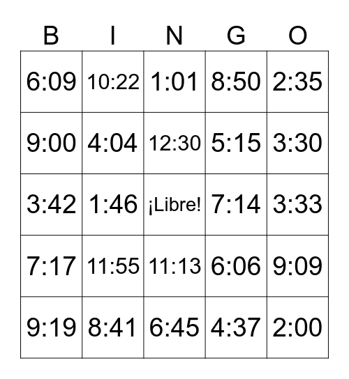 La Hora Bingo Card