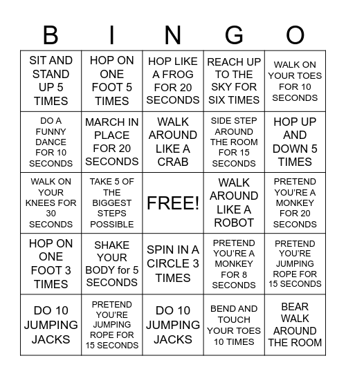 MOVEMENT BINGO Card