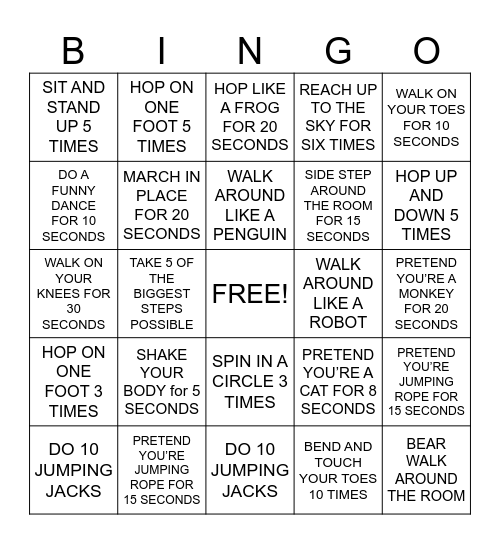 MOVEMENT BINGO Card