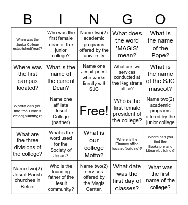ST. JOHN'S COLLEGE Bingo Card