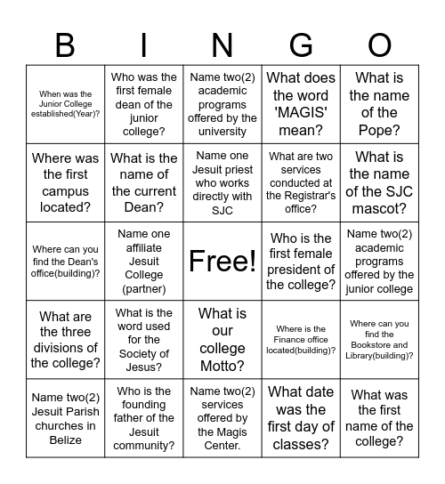 ST. JOHN'S COLLEGE Bingo Card