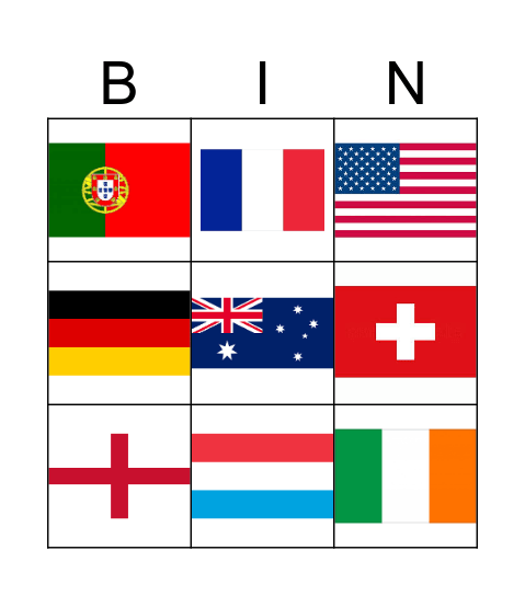 Countries Bingo Card