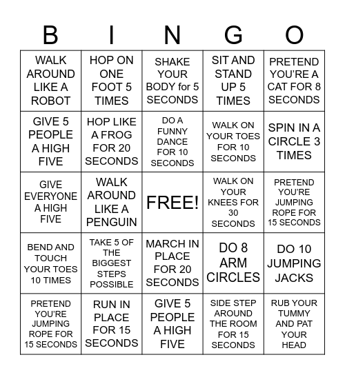 MOVEMENT BINGO Card