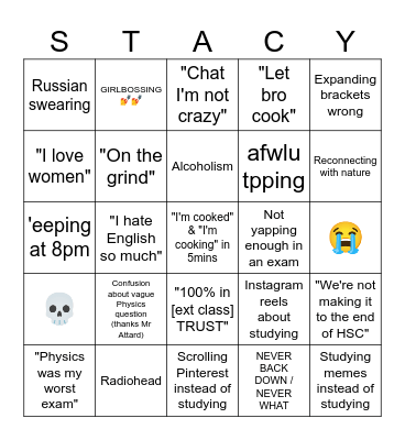 Stacy HSC Bingo Card
