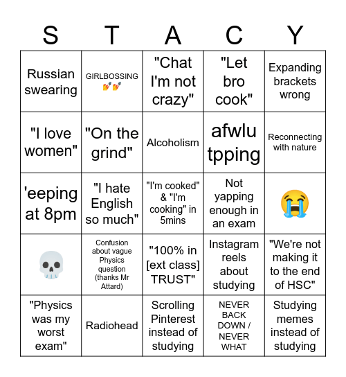 Stacy HSC Bingo Card