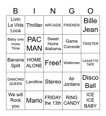 80s/90s Bingo Card
