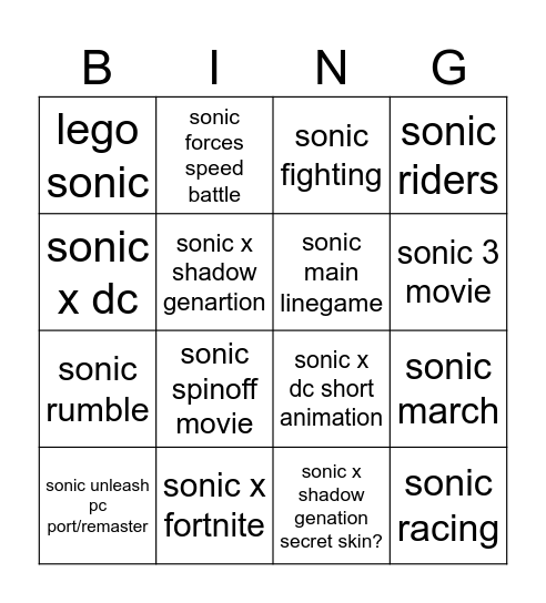 sonic central Bingo Card