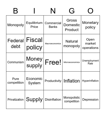 Economic Vocabulary Bingo Card