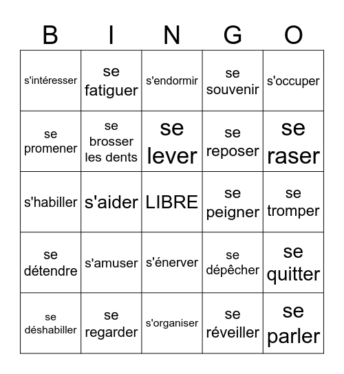 Les verbes pronominaux au passé composé Bingo Card