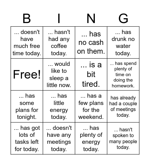 Quantifiers Bingo Card