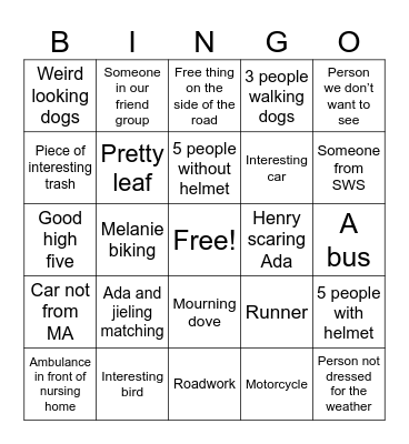School bingo Card