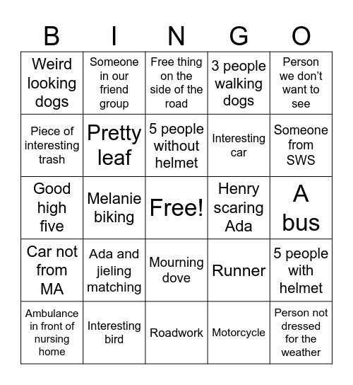 School bingo Card