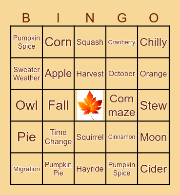 Autumn Bingo Card