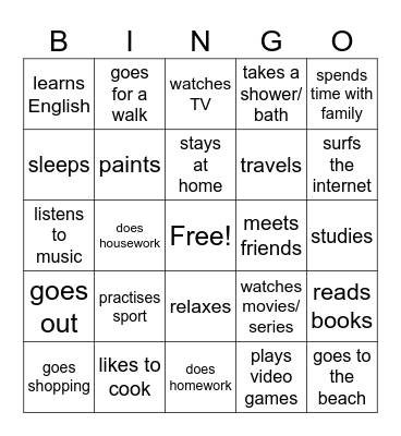 Find Someone Who...in their free time Bingo Card