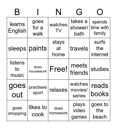 Find Someone Who...in their free time Bingo Card