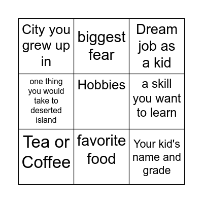 GET to Know You Bingo Card