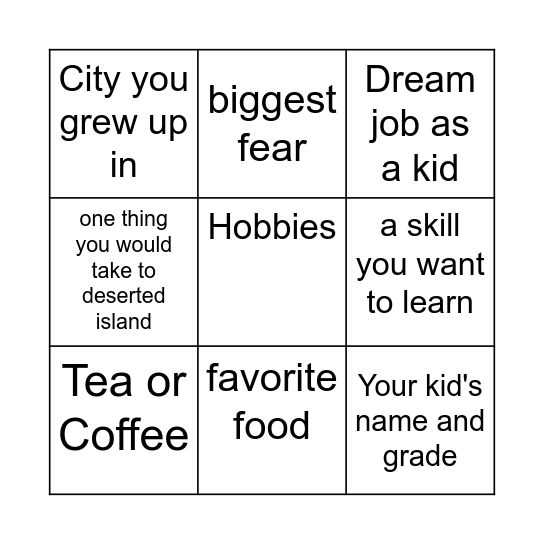 GET to Know You Bingo Card