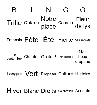 La journée franco-ontarienne Bingo Card
