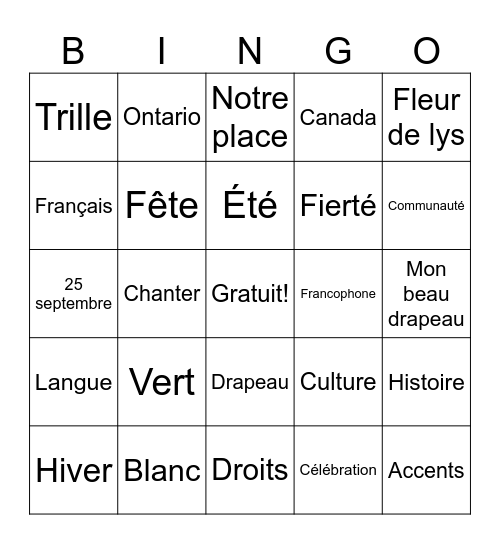 La journée franco-ontarienne Bingo Card